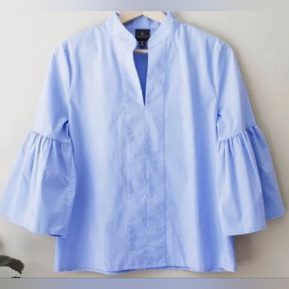 Worthington Light Blue V-neck 3/4 Ruffle Bell Sleeve Top Women's Size XL EUC